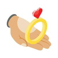 coração anel em mão mostrando conceito ícone do Casamento proposta dentro na moda estilo vetor