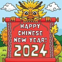 feliz chinês ano 2024 colori desenho animado vetor