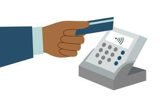 Forma de pagamento dispositivo com mão segurando crédito cartão vetor