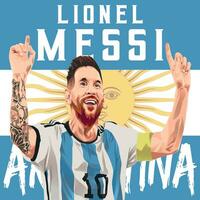 ilustração do leão messi sorridente dentro azul branco futebol jérsei enquanto levantando ambos mãos vetor