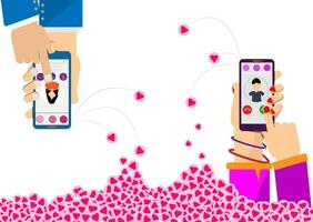 social medial rede.mão usar Móvel telefone enviei marketing polegares acima e coração ícone.chamada serviço, contato, tecnologia, amor.vector social rede e plano Projeto vetor conceito.