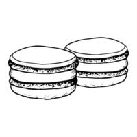 dois doce Macarrão biscoitos vetor Preto e branco ilustração para cafeteria e padaria cardápio desenhos