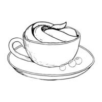 cappuccino café copo com açoitado creme e volta doces vetor Preto e branco ilustração para menus, convites, logotipos, e impressões