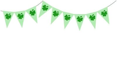 st patrick dia verde estamenha galhardetes com trevo símbolo, bandeiras festão, irlandês feriado, panorâmico decorativo vetor elemento para cumprimento cartão, poster, bandeira. vetor ilustração
