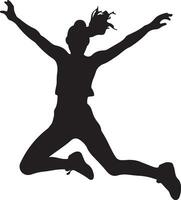 mulher pulando em a céu vetor silhueta