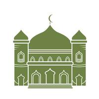 mesquita ou masjid construção ícone com lua em a cobertura vetor ilustração sombra silhueta isolado em quadrado branco fundo. simples plano minimalista desenho animado arte estilizado desenho.