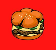 mão desenhado hamburguer em vermelho fundo vetor