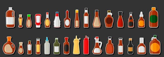 ilustração no kit temático garrafas de vidro variadas com molho líquido de xarope de bordo vetor