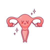útero. fofa desenho animado personagem dentro kawaii estilo. saudável órgão, menstruação. mulheres saúde. fêmea reprodutivo sistema, ciclo. anatomia, colo do útero, ovários, falópio tubos. vetor ilustração, plano estilo