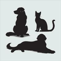 cachorro e gato silhuetas em cinzento fundo, vetor ilustração