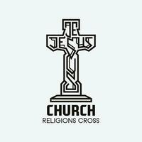 Igreja Cruz logotipo. simples religião vetor Projeto. isolado com suave fundo.