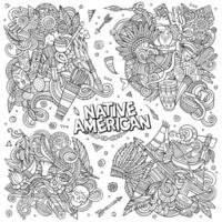 nativo americano desenho animado vetor rabisco desenhos definir.