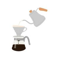 derramar sobre gotejamento café obra de arte. manual alternativo café fermentação técnica e método. mão desenhado vetor ilustração isolado em fundo.