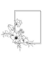 Primavera flores linha desenho. Preto e branco floral quadros. floral linha arte. bem linha flores ilustração. mão desenhado esboço flores botânico coloração página. Casamento convite flores vetor