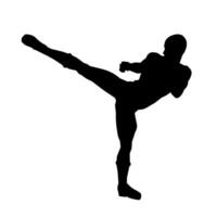 silhueta do uma masculino fazendo marcial arte pontapé pose. silhueta do uma marcial arte masculino fazendo chutando pose. vetor