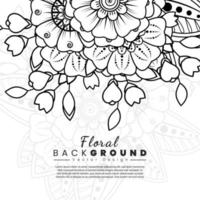 fundo com flores mehndi. linhas pretas sobre fundo branco. modelo de banner ou cartão vetor