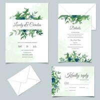 elegante Casamento convite cartão com vegetação folhas e amoras vetor