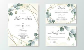 Casamento convite cartão com eucalipto folhas modelo vetor
