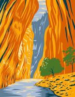 os estreitos do desfiladeiro zion na bifurcação norte do rio virgem zion national park utah wpa poster art vetor