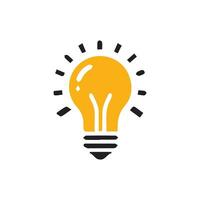 lâmpada ícone em luz fundo. idéia símbolo. elétrico lâmpada, luz, inovação, solução, criativo pensamento, eletricidade. contorno, plano e colori estilo. plano Projeto. vetor