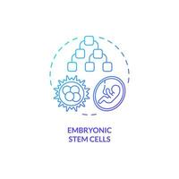 2d gradiente embrionário haste células ícone, simples isolado vetor, fino linha azul ilustração representando célula terapia. vetor