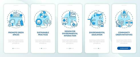 2d ícones representando de Meio Ambiente psicologia Móvel aplicativo tela definir. passo a passo 5 passos azul gráfico instruções com linha ícones conceito, interface do usuário, ux, gui modelo. vetor