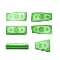 dólar conta. verde 3d render americano dinheiro. dólar nota de banco dentro desenho animado estilo. vetor ilustração