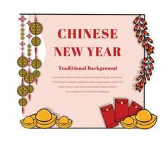 quadro, Armação para chinês Novo ano, abstrato oriental papel de parede, vermelho janela inspiração vetor