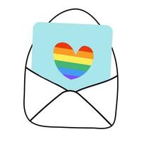 fofa lgbt envelope com coração arco-íris. lgbtq. símbolo do a lgbt orgulho comunidade. vetor desenho animado plano ilustração.