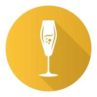 flauta copo de vinho amarelo design plano longo ícone de glifo de sombra vetor