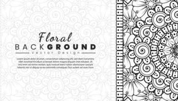 fundo com flores mehndi. linhas pretas sobre fundo branco. modelo de banner ou cartão vetor