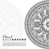 fundo com flores mehndi. linhas pretas sobre fundo branco. modelo de banner ou cartão vetor