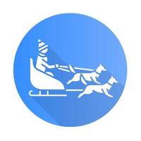 ícone de glifo de sombra longa design plano azul de trenó puxado por cães vetor
