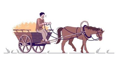 ilustração em vetor plana camponês medieval montando carrinho de cavalo