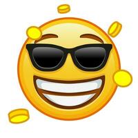 boca de dinheiro face com oculos de sol ampla Tamanho do amarelo emoji sorrir vetor