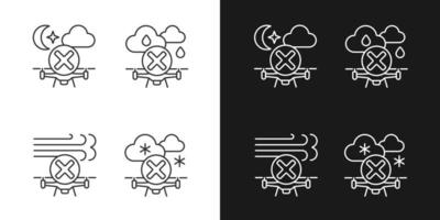 ícones de etiqueta manual linear de operação de drone segura definidos para o modo claro e escuro vetor