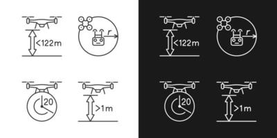 drone controle adequado ícones de etiqueta manual linear definidos para o modo claro e escuro vetor