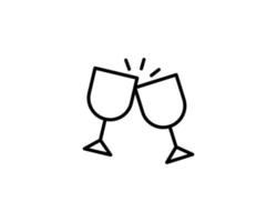 Felicidades. duas taças de vinho com vinho, clipe de champanhe batendo ruidosamente. celebração do feriado, encontro romântico, jantar. ilustração simples do doodle no estilo de contorno de desenho animado. conceito de comunicação online vetor