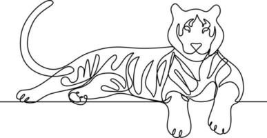 ilustração vetorial arte em linha do tigre deitado vetor