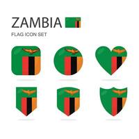 Zâmbia 3d bandeira ícones do 6 formas todos isolado em branco fundo. vetor