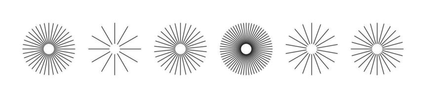 starburst listra volta definir. raio linhas emanar a partir de a Centro do a círculo. pacote do geométrico elementos. isolado vetor ilustração em branco fundo.