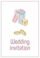Casamento convite com anel e presentes em branco fundo. vetor