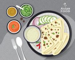 comida indiana kulcha, kulcha pão indiano, ilustração vetorial vetor