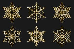 conjunto de flocos de neve dourados para design vetor