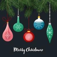composição de Natal de galhos de árvores de abeto e bolas de Natal. ilustração vetorial, cartão de convite vetor