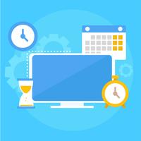 Faixa de gerenciamento de tempo. Computador, calendário, despertador, ampulheta. Ilustração vetorial plana vetor