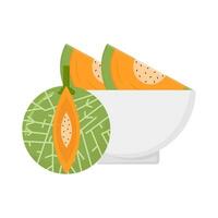 Cantalupo fatia com Cantalupo fatia dentro tigela ilustração vetor