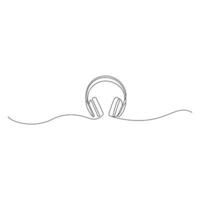 fone de ouvido contínuo linha desenho. ouvindo música sem fio gadget. vetor ilustração isolado em branco