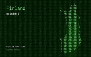 Finlândia mapa mostrando dentro binário código padronizar. matriz números, zero, um. mundo países vetor mapas. digital Series