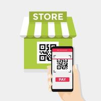 código QR de varredura móvel para pagamento à loja de compras. vetor